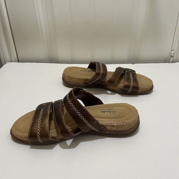 Clarks Women's Roseville Bay Leather Slip On Slide Sandals Metallic Brown Sz 11M - Picture 4 of 7
